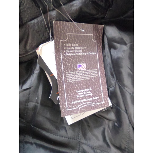 Diamond Plate Buffalo Leather Jacket Mens 2XL Black Eagle USA Patch Motorcycle - Picture 5 of 13